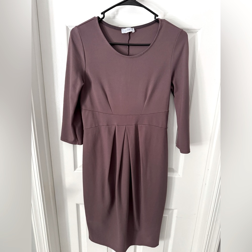 NWOT LA CLEF Maternity Midi Dress Women Mauve Stretch 3/4 Sleeve Pullover M